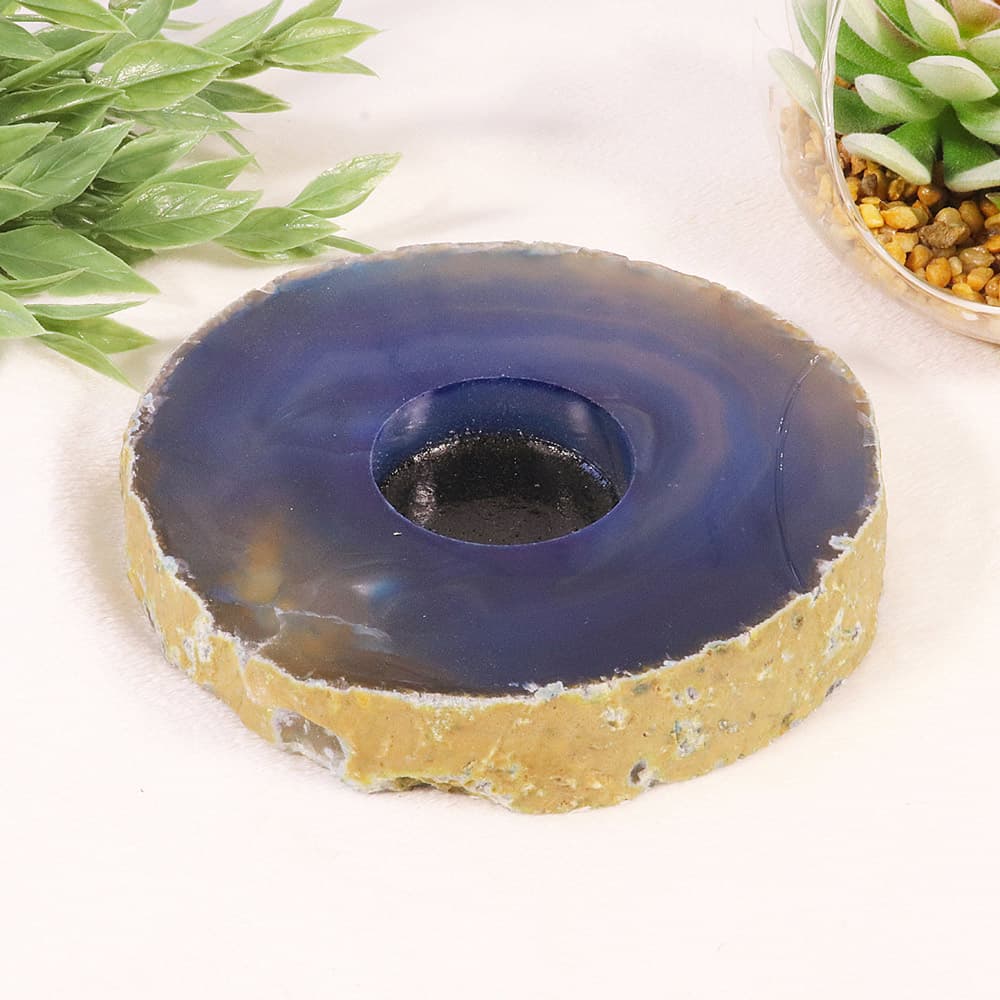 Agate Sliced Blue Candle Holder