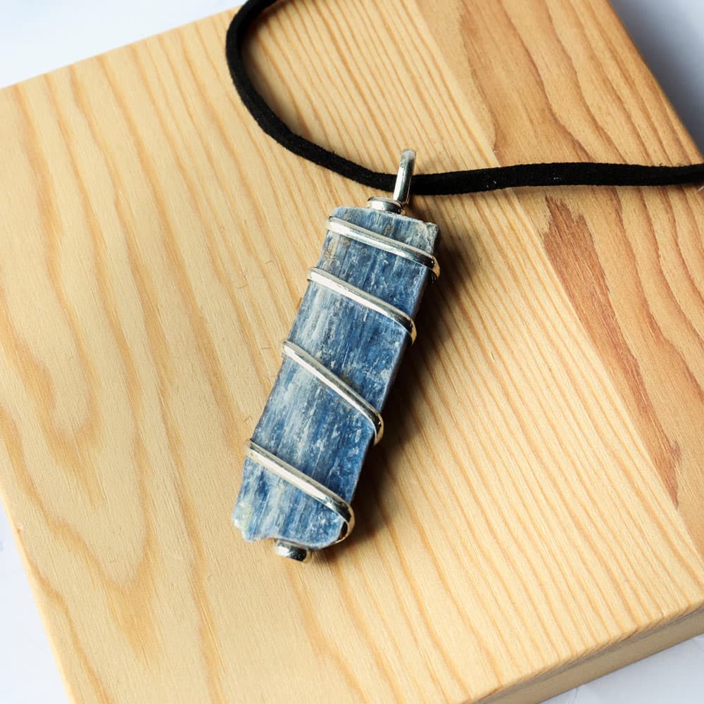 Silver Wrapped Blue Kyanite Pendant
