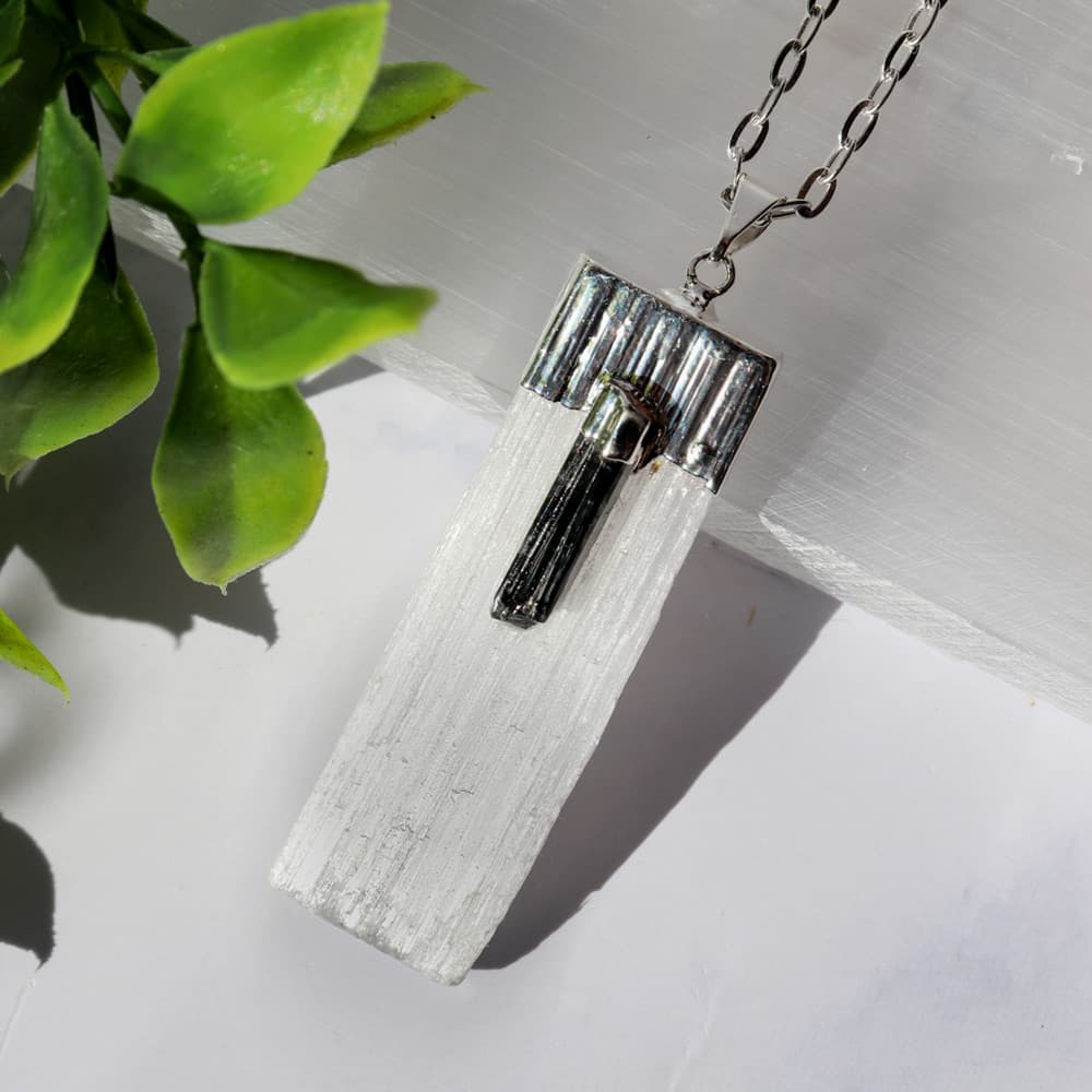 Selenite with Tourmaline Pendant