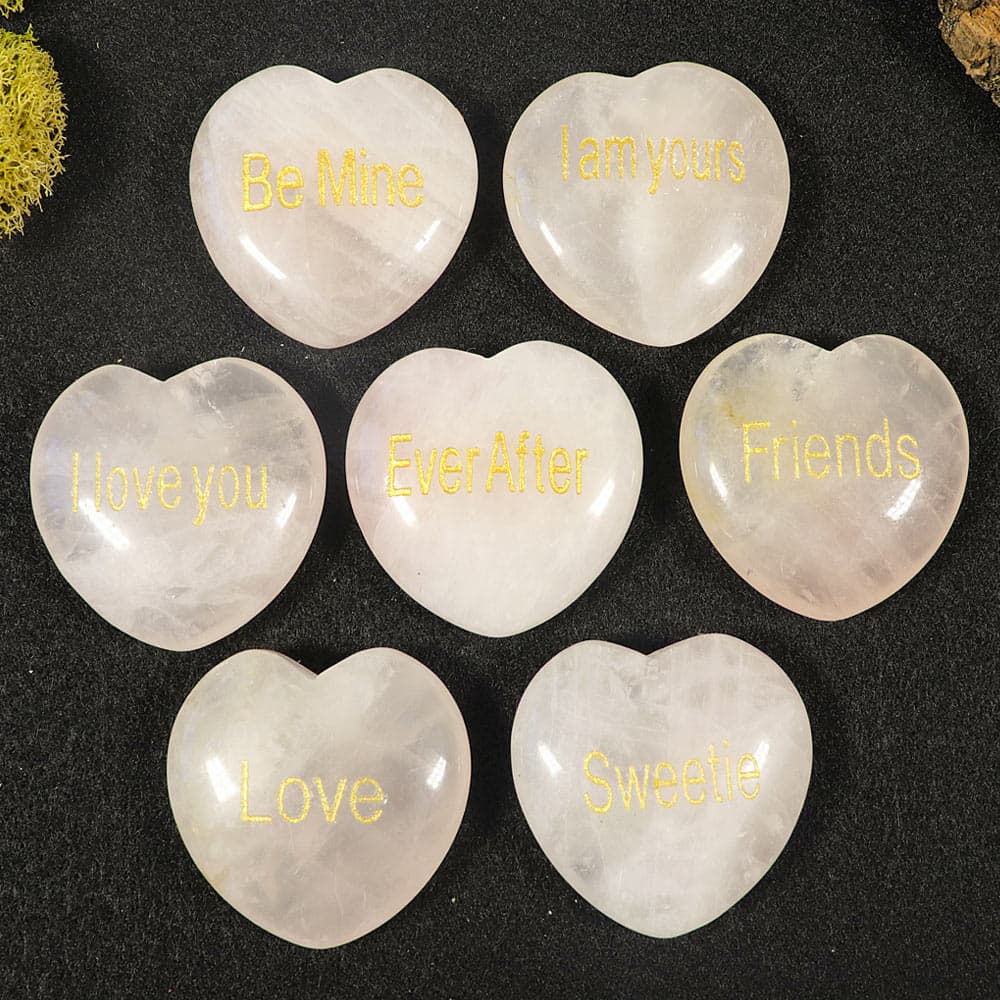 Engraved Rose Quartz Puff Hearts (7 pieces)