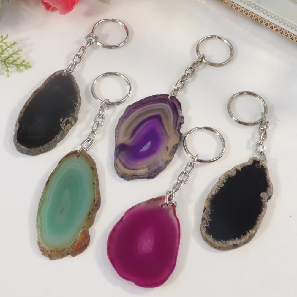 Multi Color Agate Slice Keychains (Set of 10)
