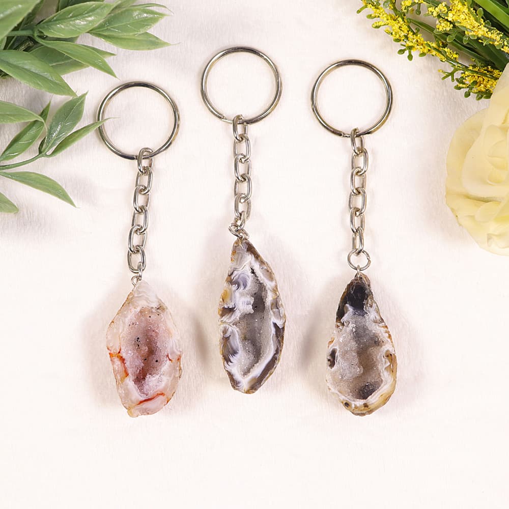 Natural Agate Geode Keychains (Set of 10)