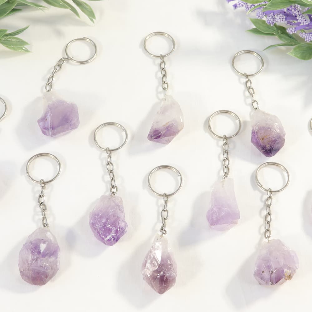 Natural Amethyst Point Keychains (Set of 10)
