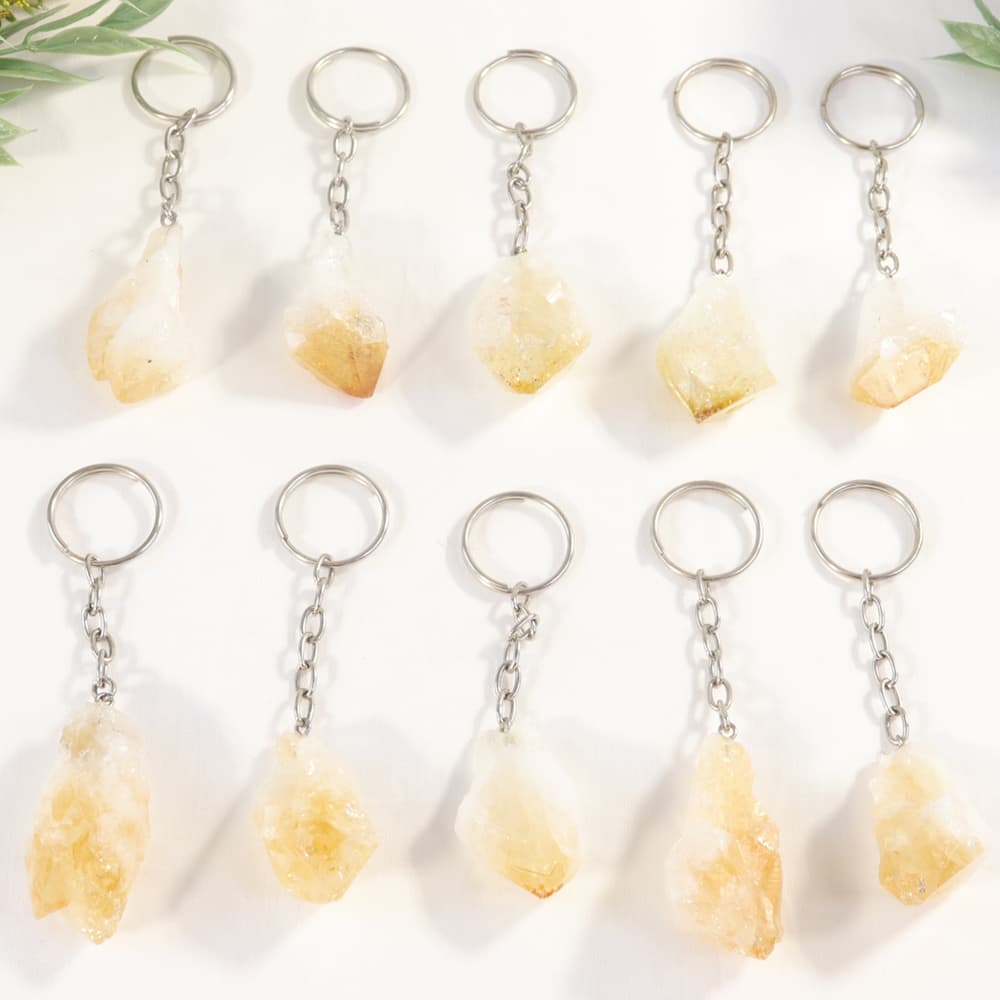 Natural Citrine Point Keychains (Set of 10)