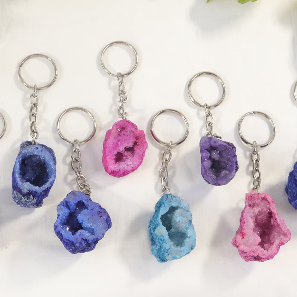 Rainbow Agate Geode Keychains (Set of 10)