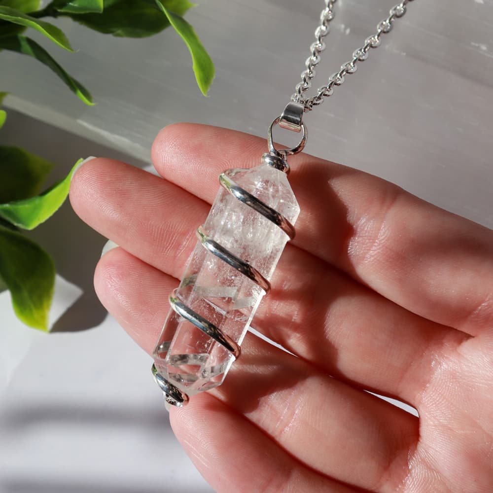 Silver Wrapped Clear Quartz Pendant