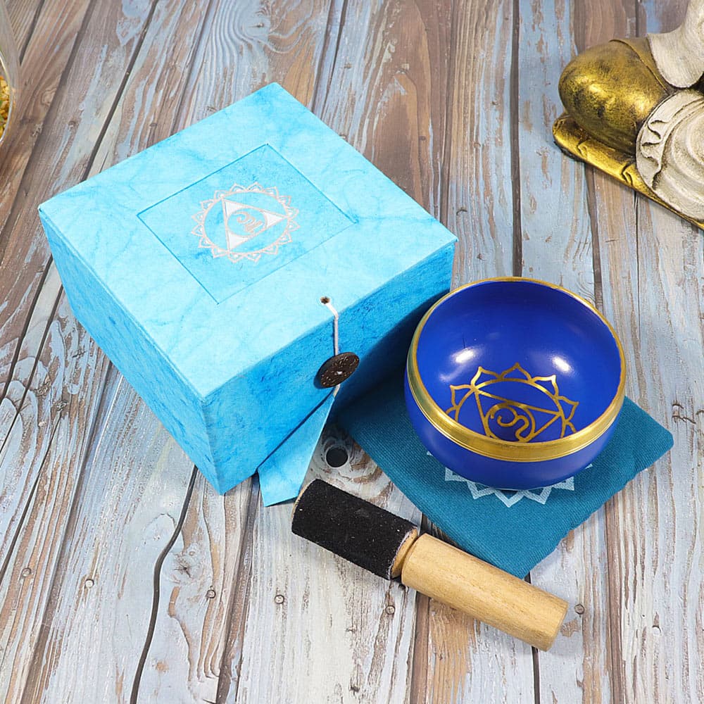 Tibetan Singing Bowl Gift Set Small - Blue (Throat)