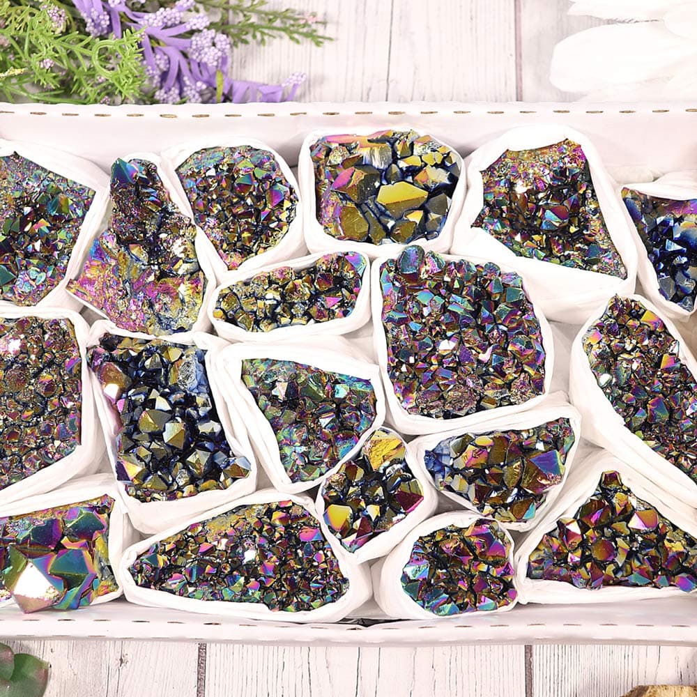 Titanium Rainbow Amethyst Clusters Flat