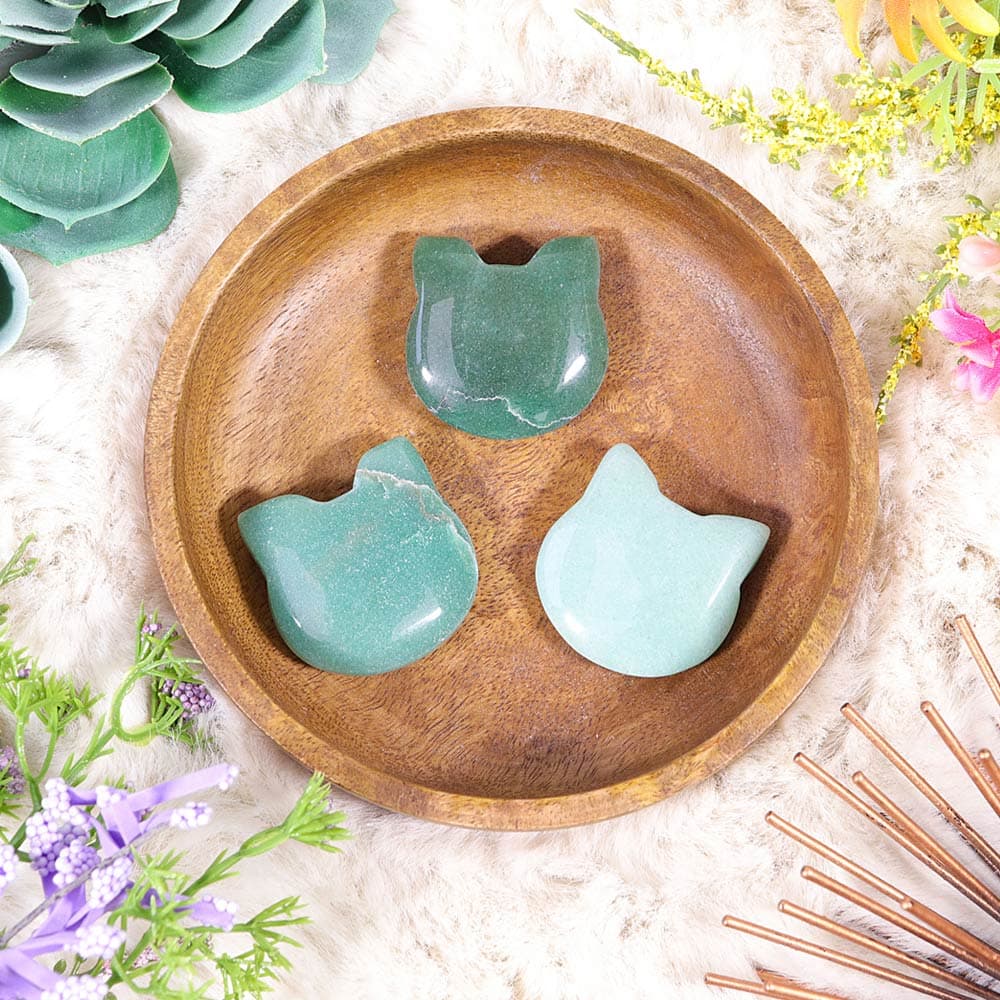 Green Aventurine Kitty Face, Crystal Cat