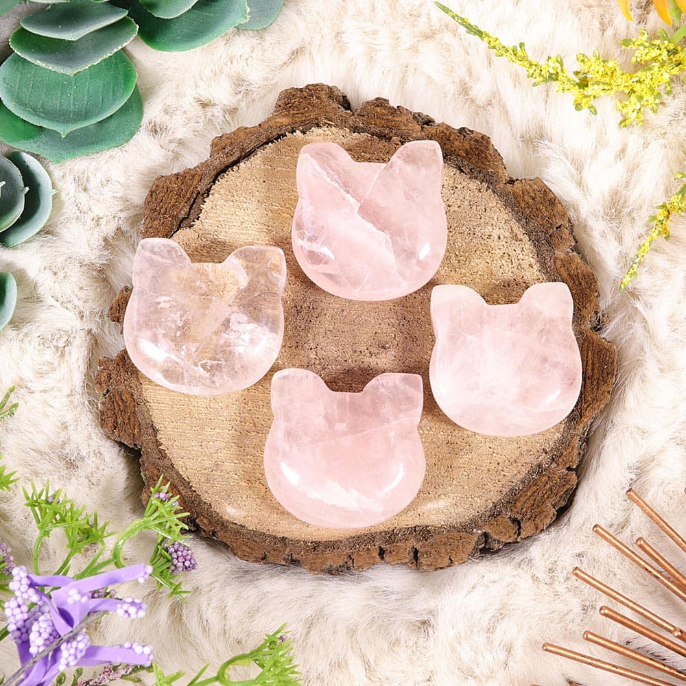 Rose Quartz Kitty Face, Crystal Cat
