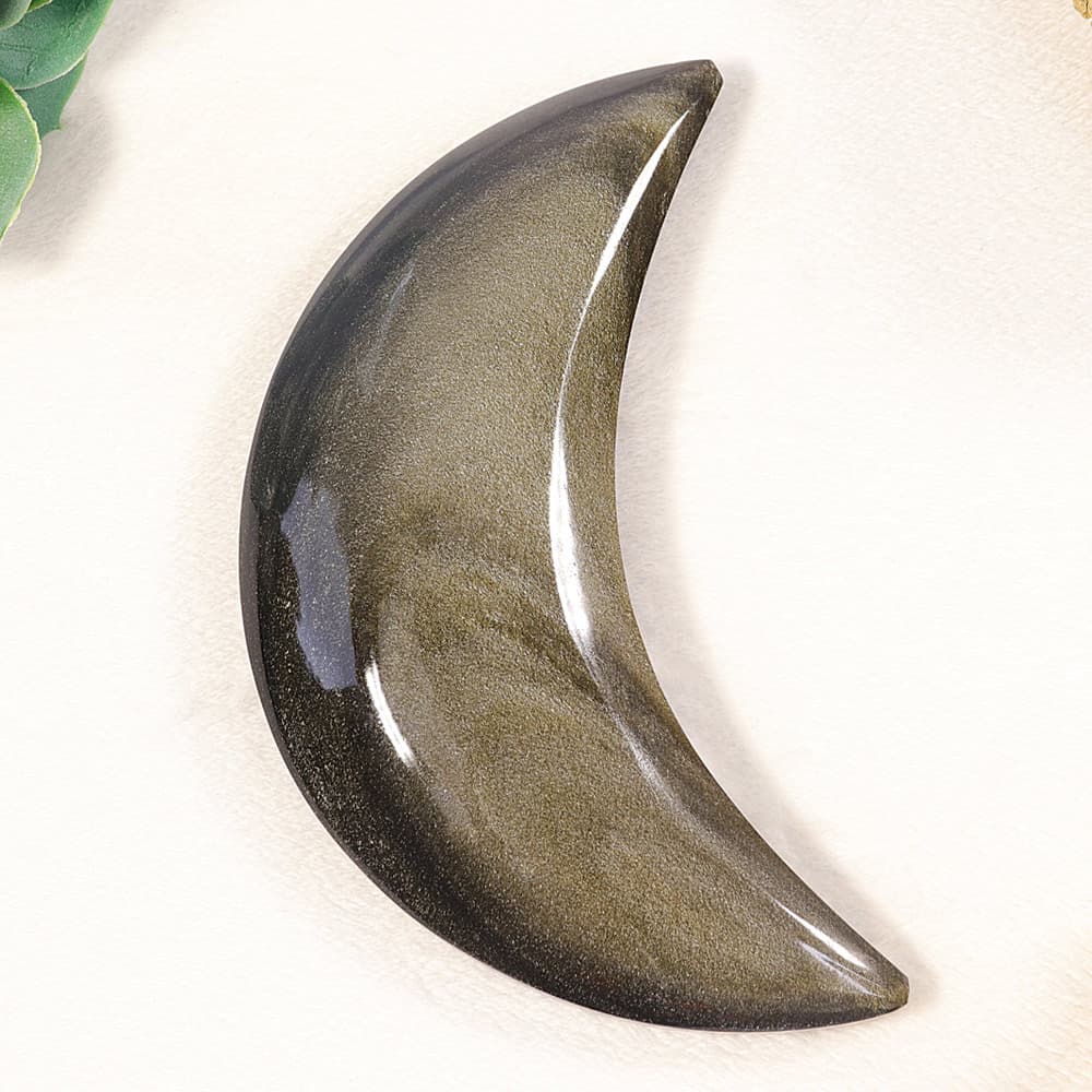 Golden Sheen Obsidian Moon Crescent