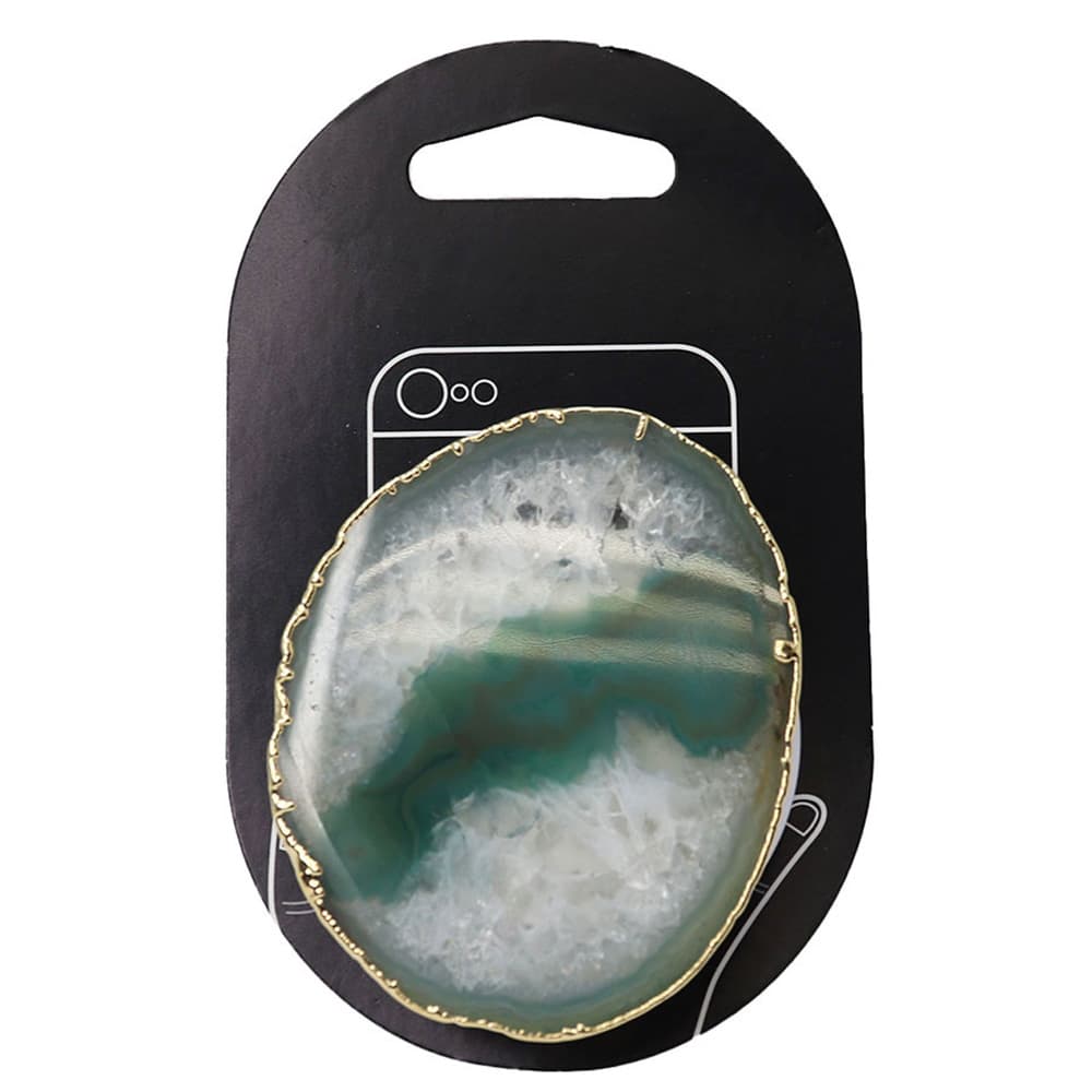 Green Agate Gold Plated Phone Grip
