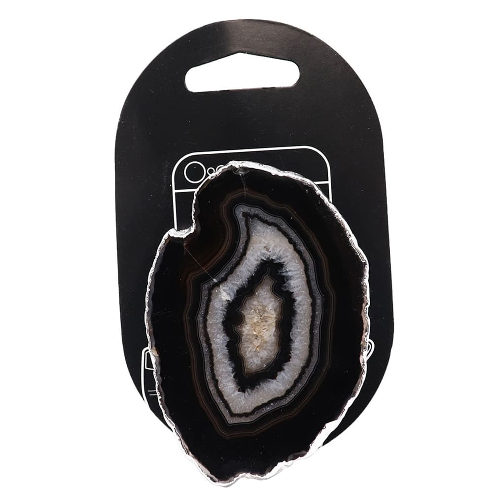 Black Agate Silver Plated Phone Grip