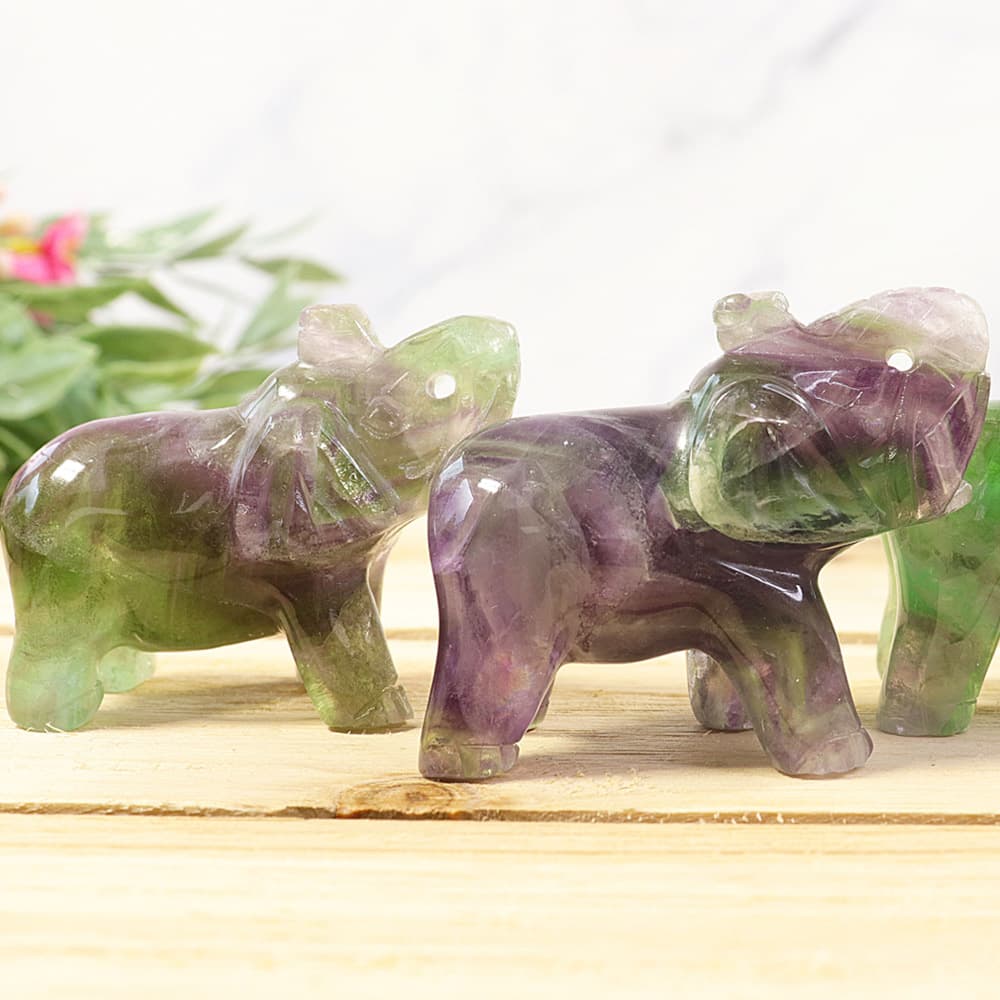 Fluorite Hand Craved Crystal Elephant