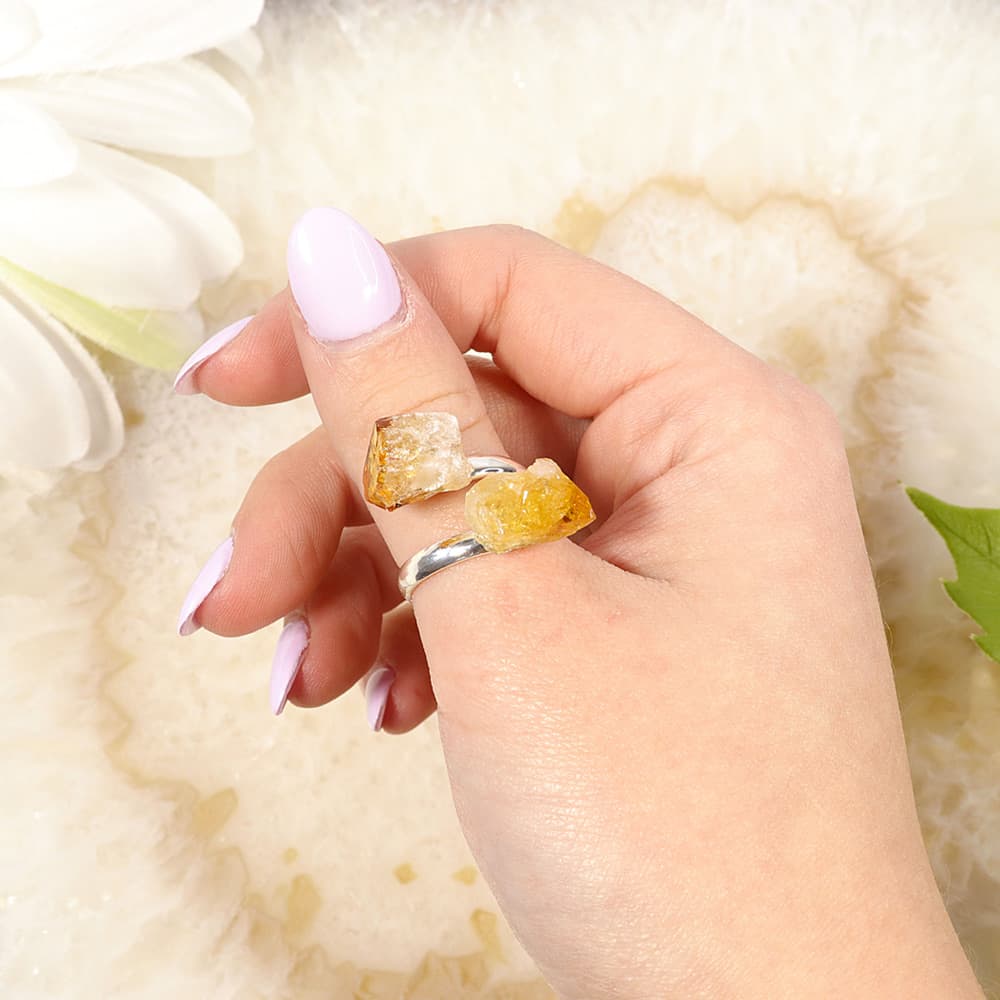 Citrine Silver Plated Adjustable Rings (Pack of 6)