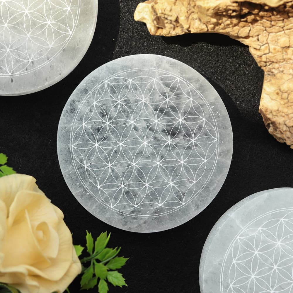 Selenite Plate with Flower of Life