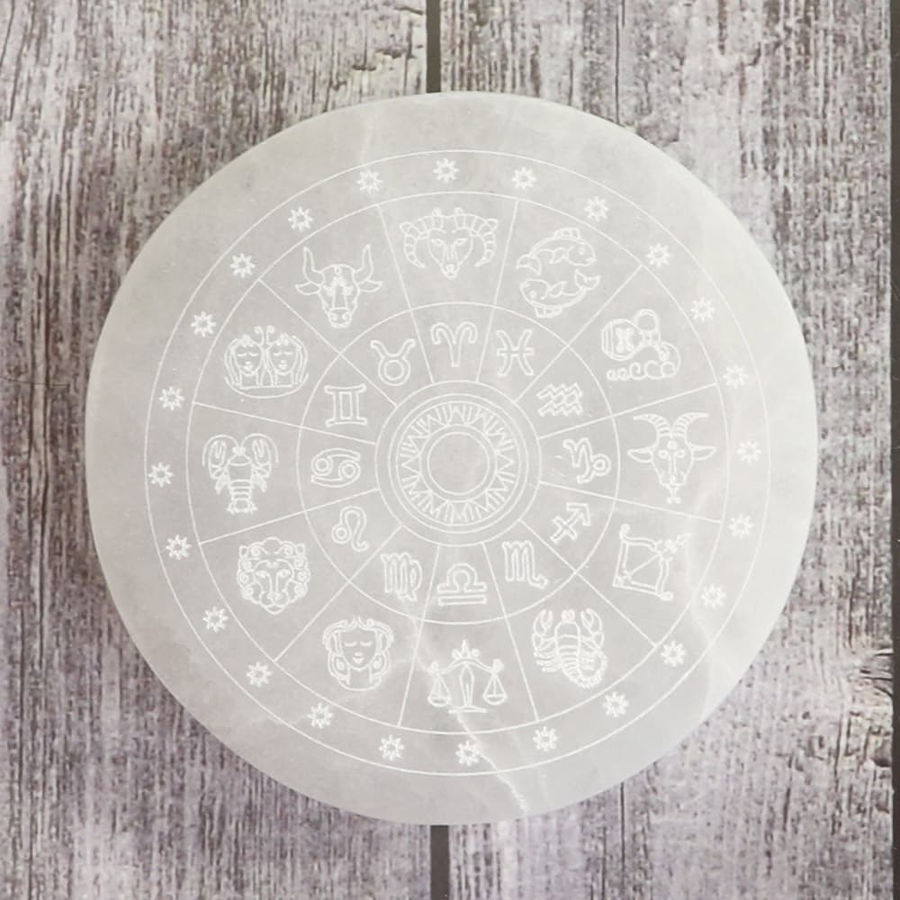 Selenite Charging Plate with Zodiac Signs