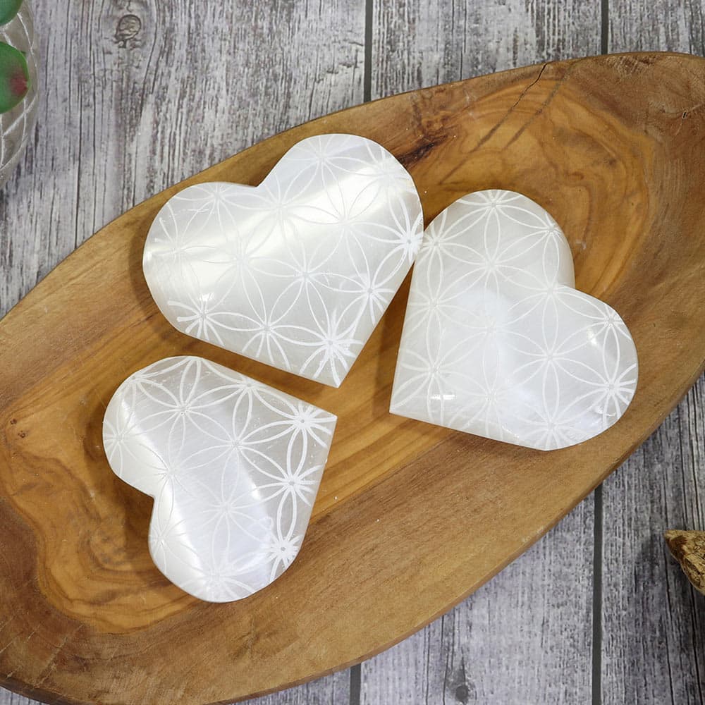Selenite Heart with Flower of Life
