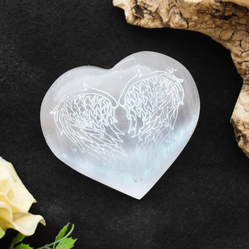 Selenite Heart with Angel Wings