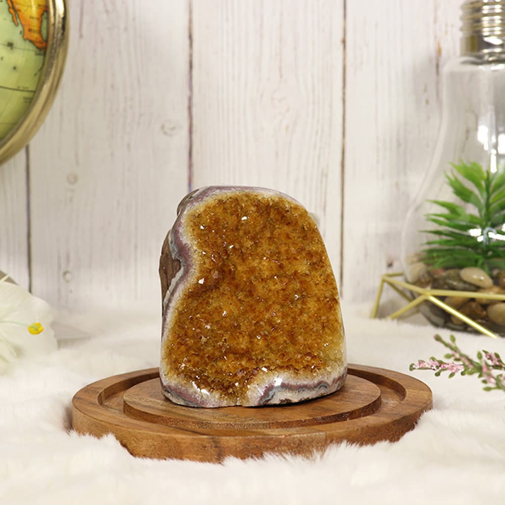 Polished Citrine Druze Stand Up - Extra Quality