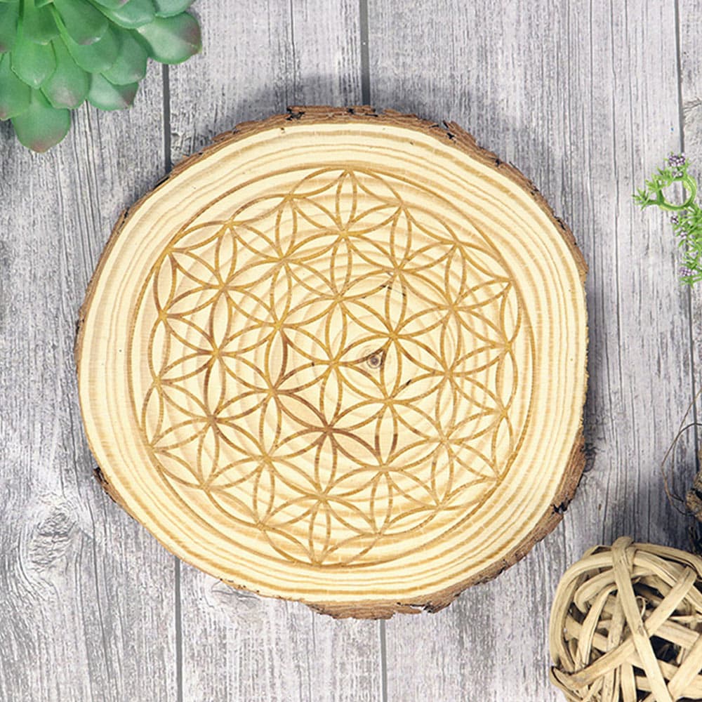 Flower of Life Natural Wood Crystal Grid - Flower of Life Crystal Grid