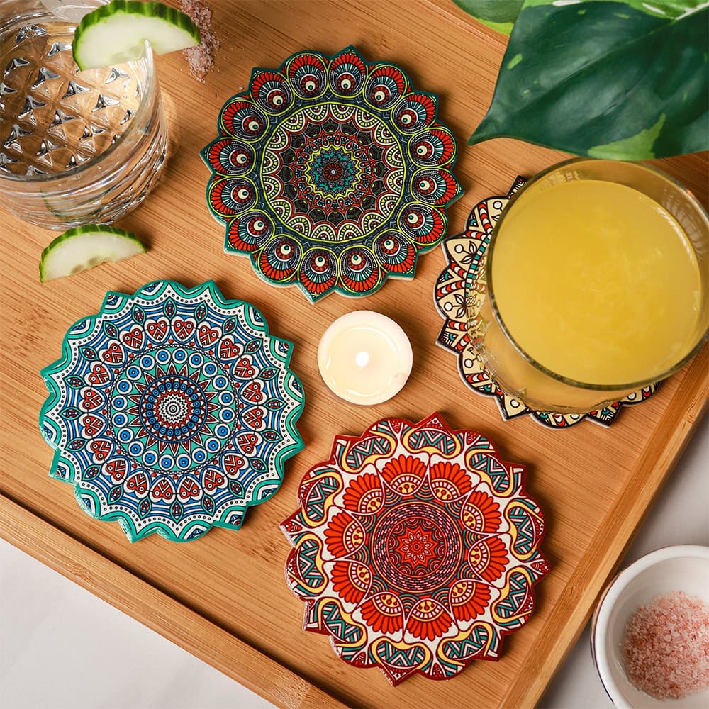Mandala Design Ceramic Coasters