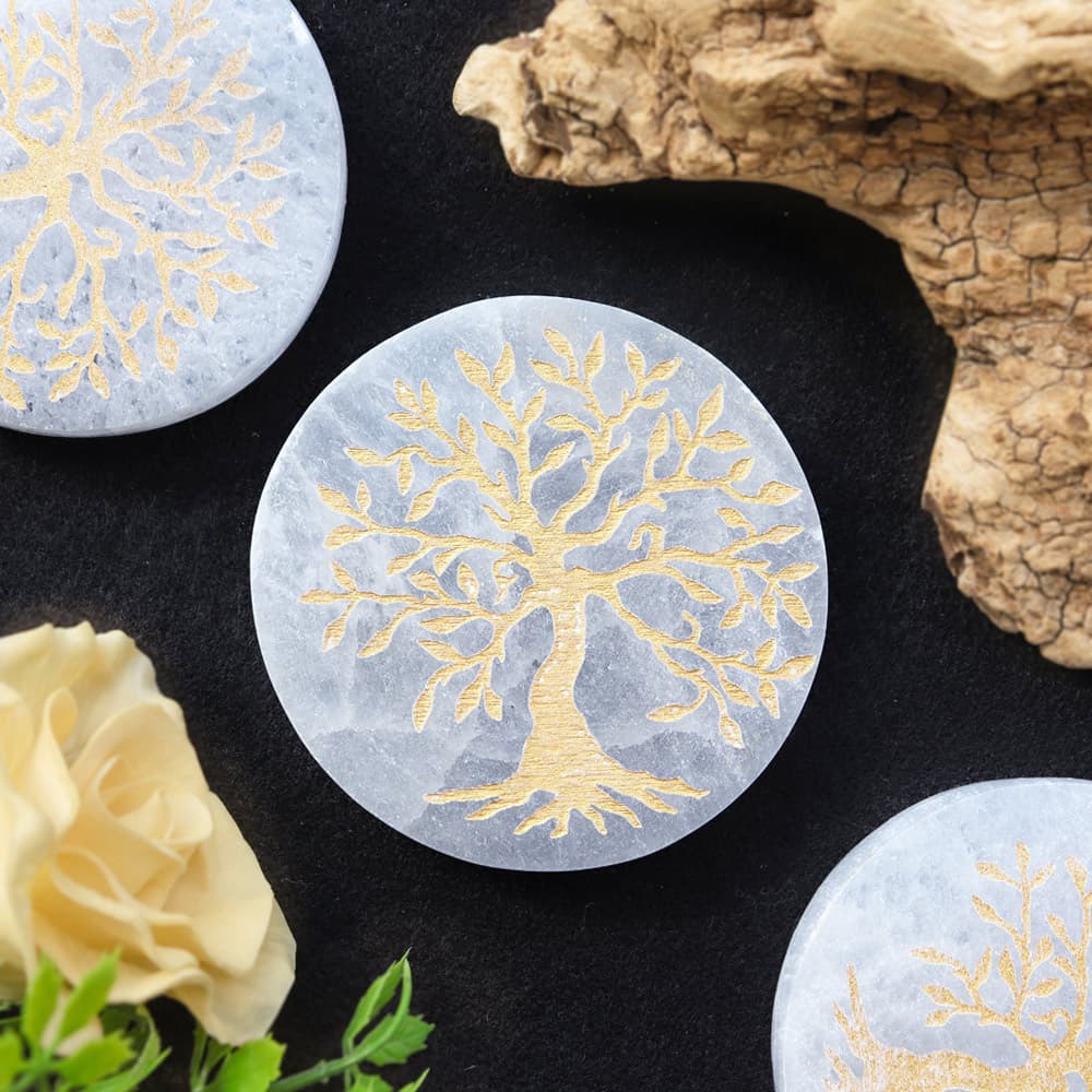 Selenite Charging Plate with Tree of Life
