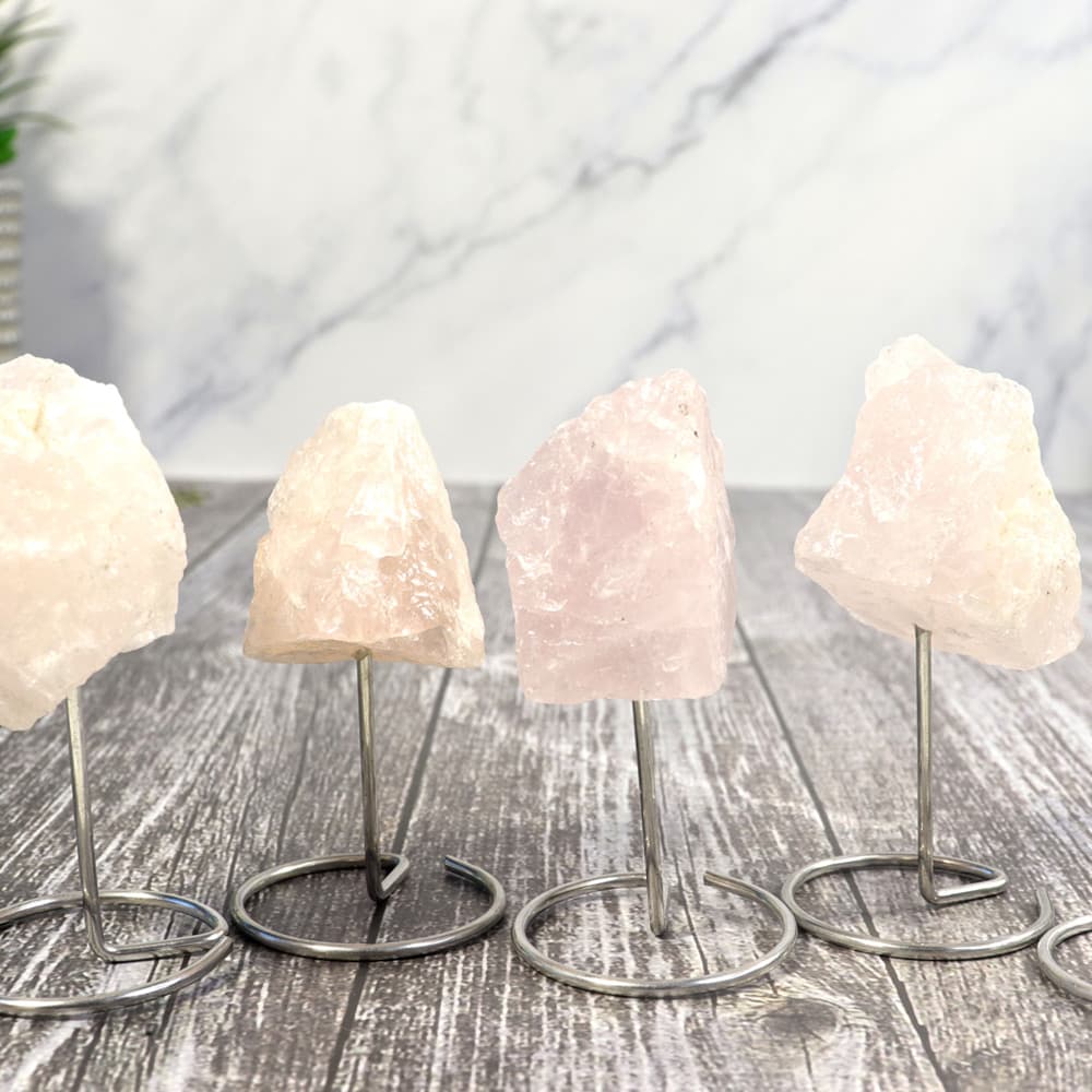 Mini Rose Quartz on Silver Metal Base