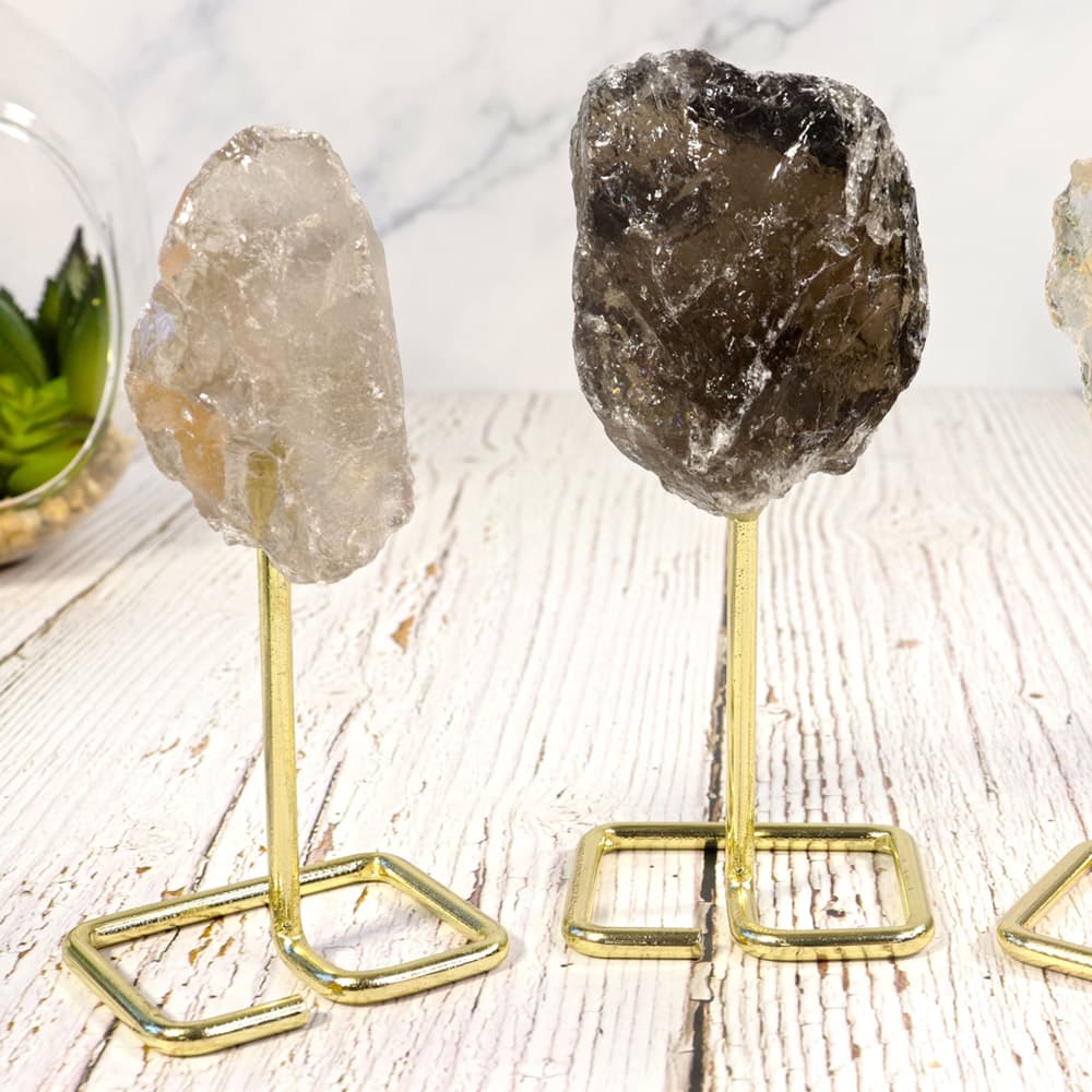 Small Smoky Quartz on Gold Metal Stand