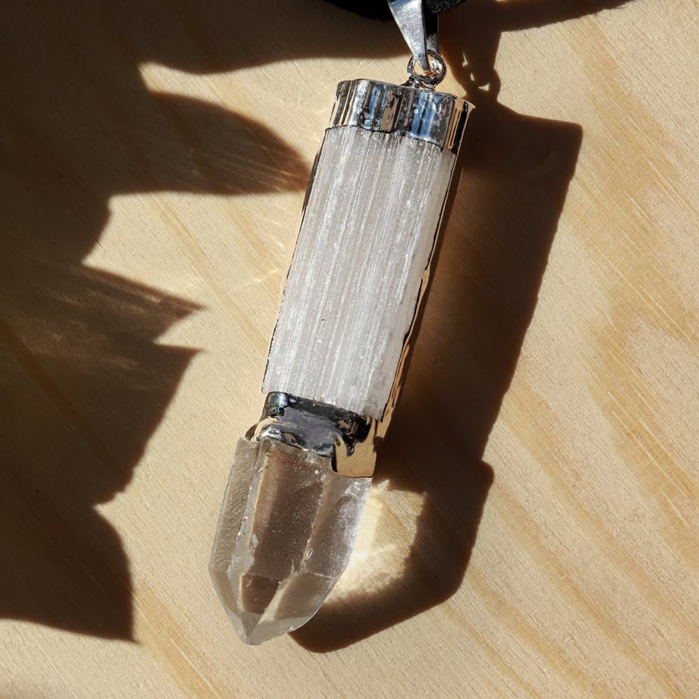 Selenite Pendant With Crystal Point