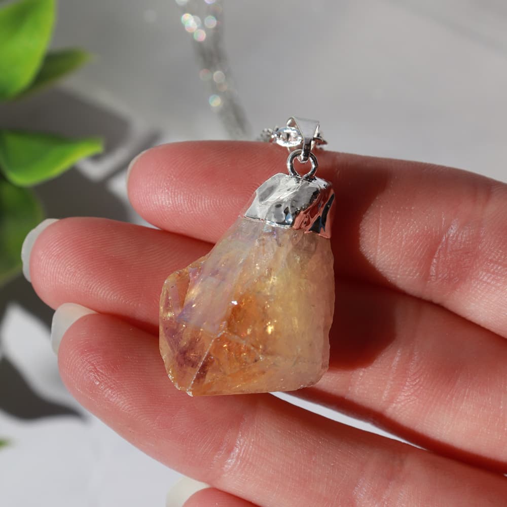 Angel Aura Citrine Point Pendant Silver Plated