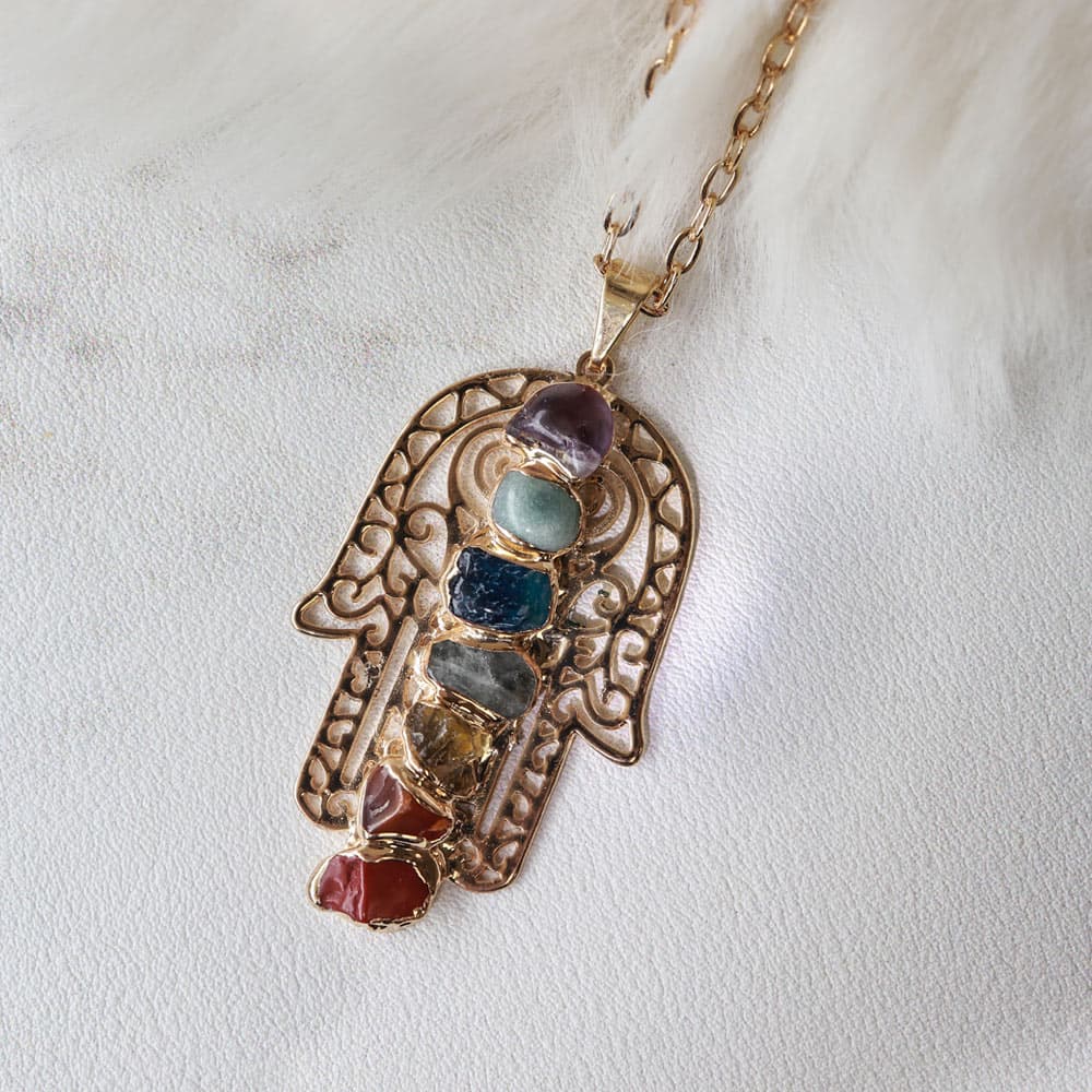 Hamsa Hand Chakra Pendant Gold Plated