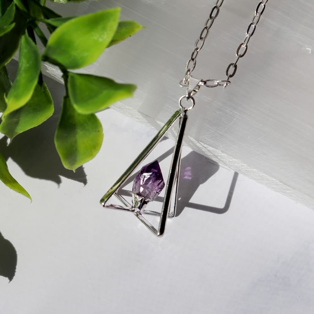 Silver Plated Pyramid Amethyst Pendant