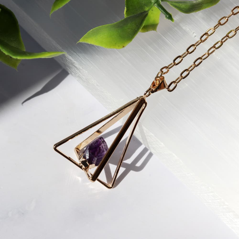 Gold Plated Pyramid Amethyst Pendant