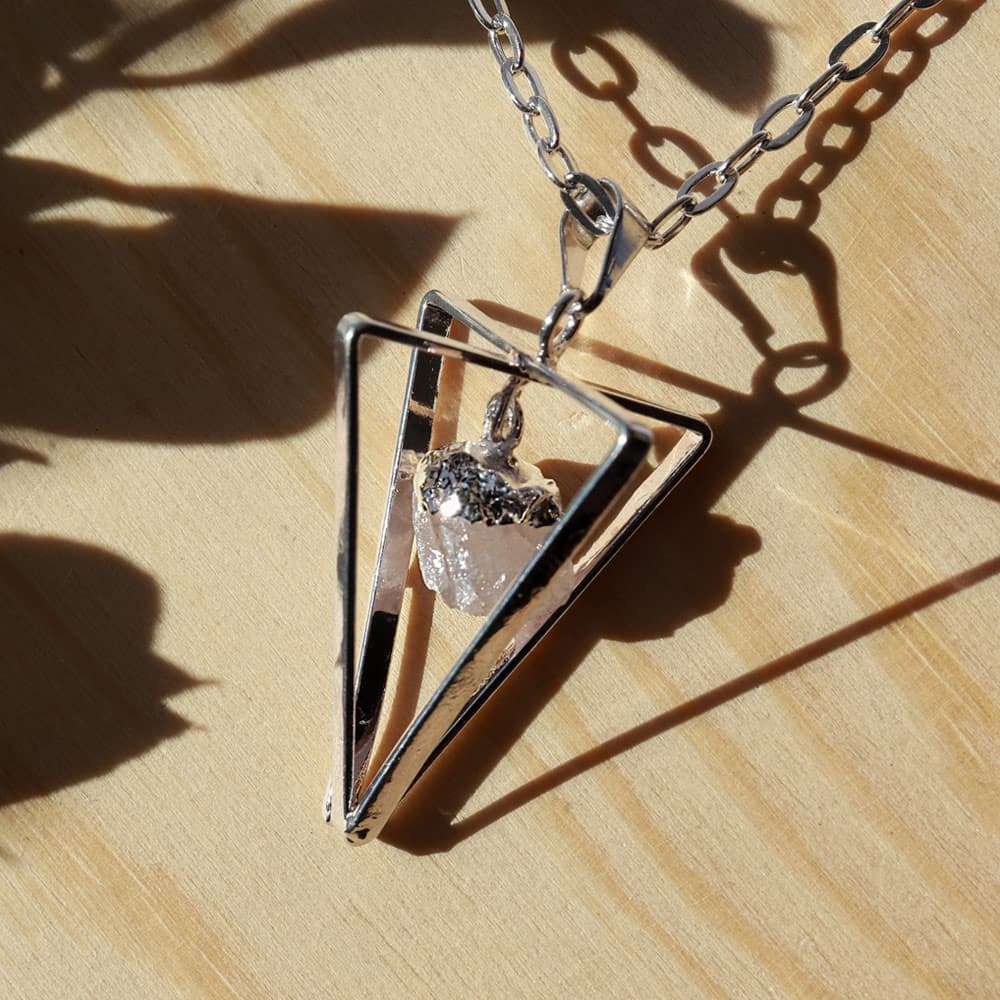 Silver Plated Pyramid Rose Quartz Pendant
