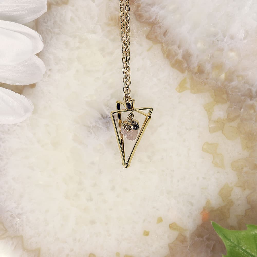 Gold Plated Pyramid Rose Quartz Pendant