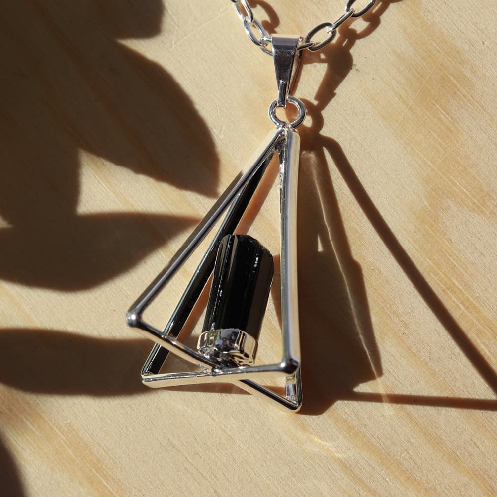 Silver Plated Pyramid Tourmaline Pendant