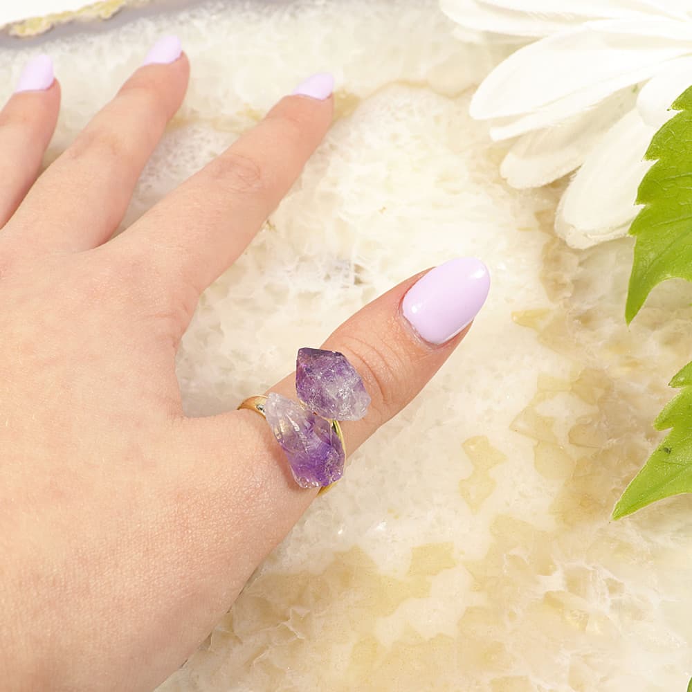 Amethyst Gold Plated Adjustable Rings (Pack of 6)