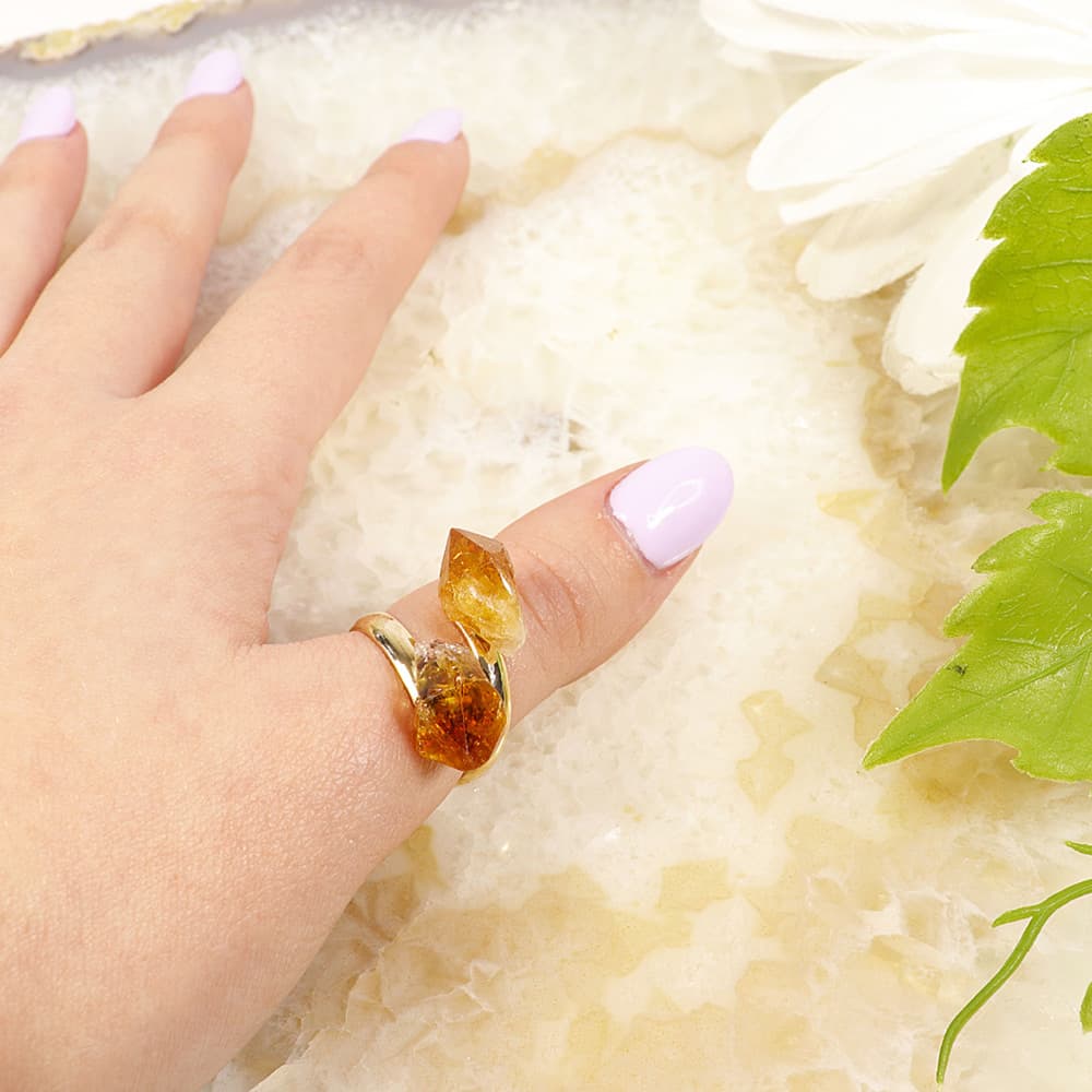 Citrine Gold Plated Adjustable Rings (Pack of 6)