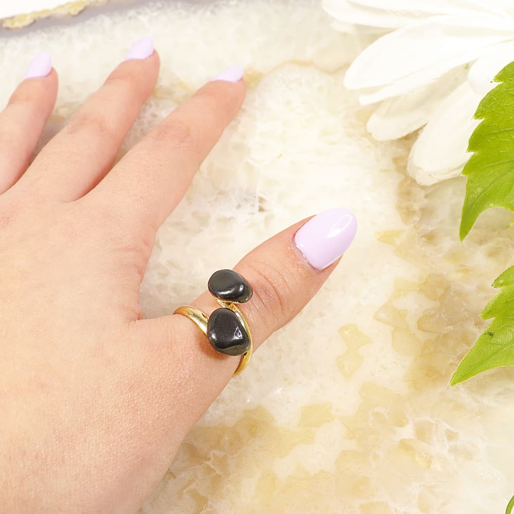 Hematite Gold Plated Adjustable Rings (Pack of 6)