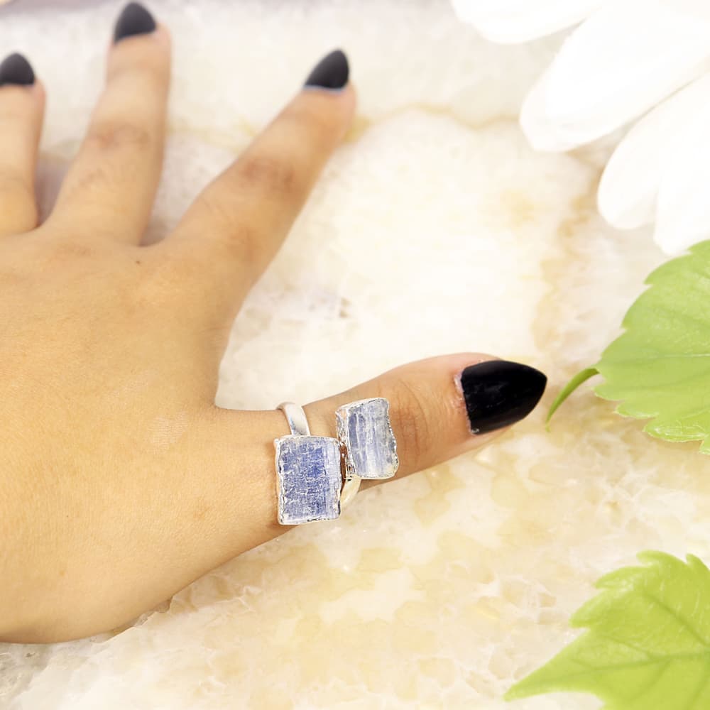 Blue Kyanite Silver Plated Adjustable Rings (Pack of 6)