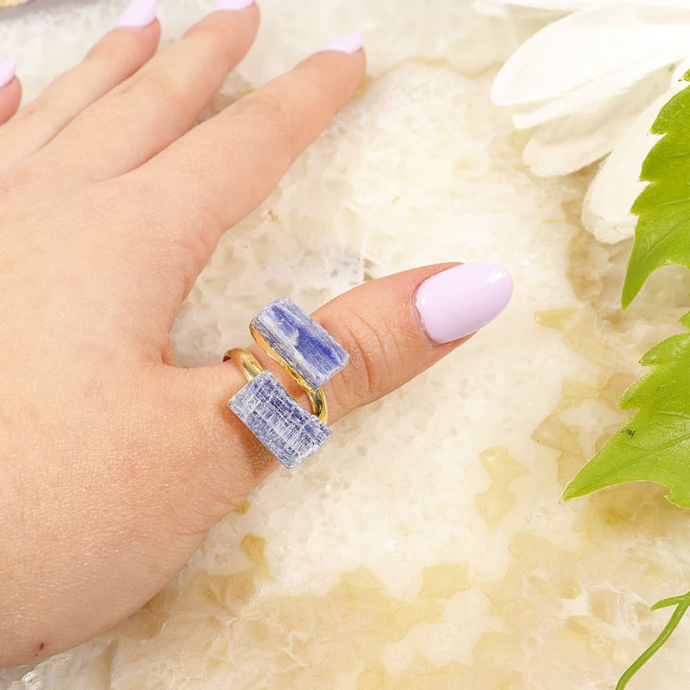 Blue Kyanite Gold Plated Adjustable Rings (Pack of 6)
