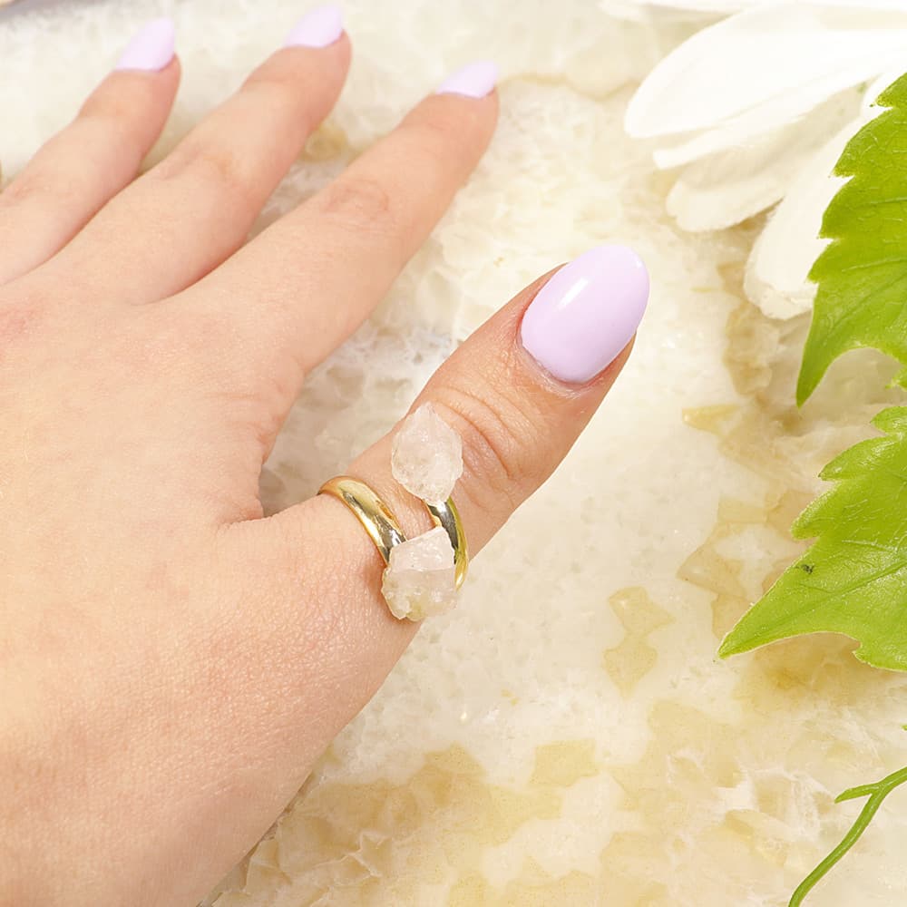 Rose Quartz Gold Plated Adjustable Rings (Pack of 6)