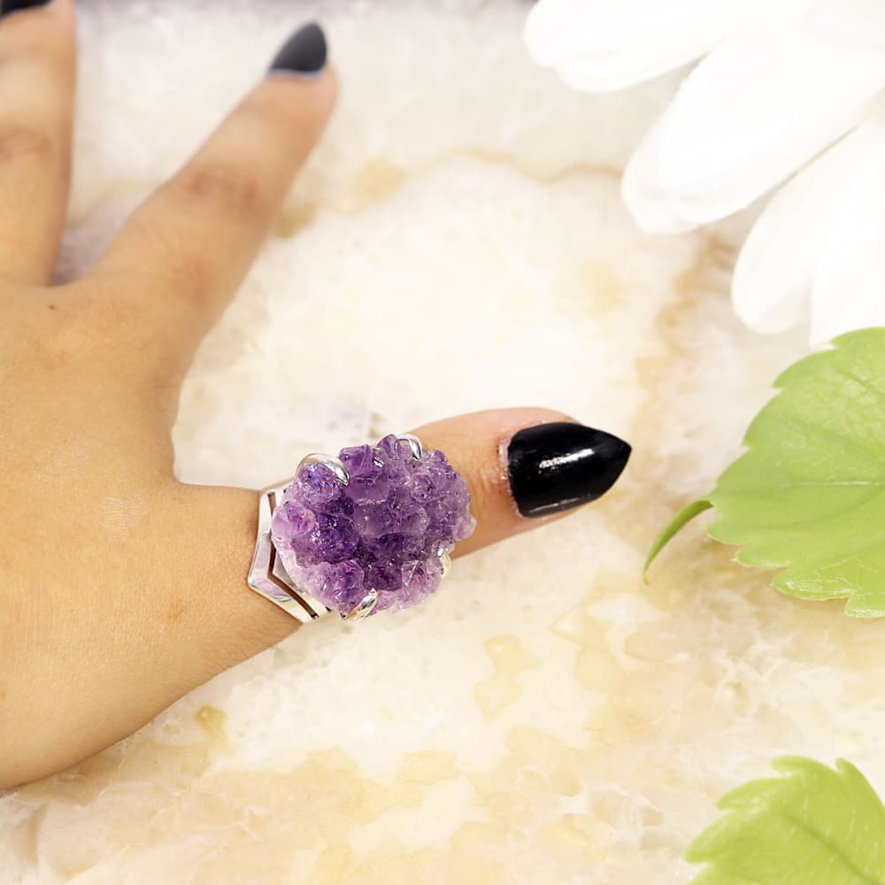 Amethyst Cluster Adjustable Ring
