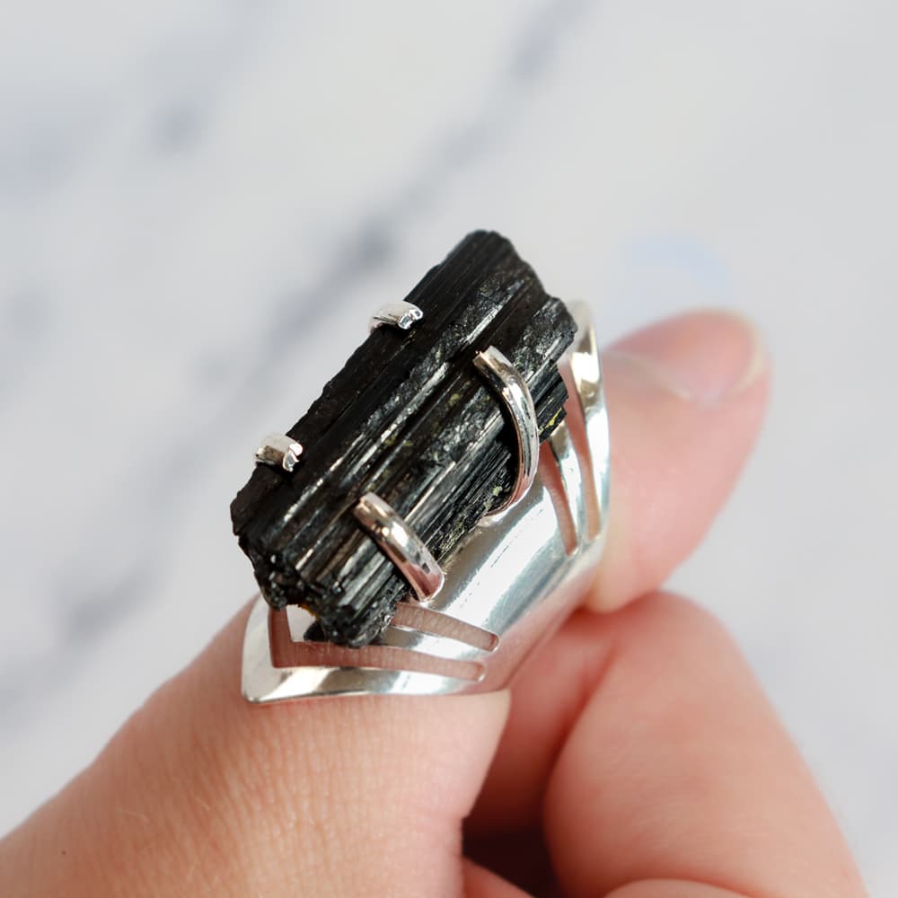 Black Tourmaline Adjustable Ring