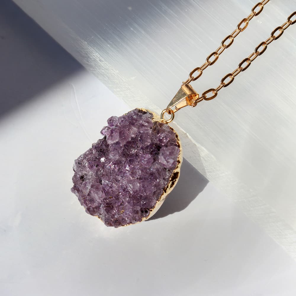 Natural Amethyst Cluster Pendant Gold Plated