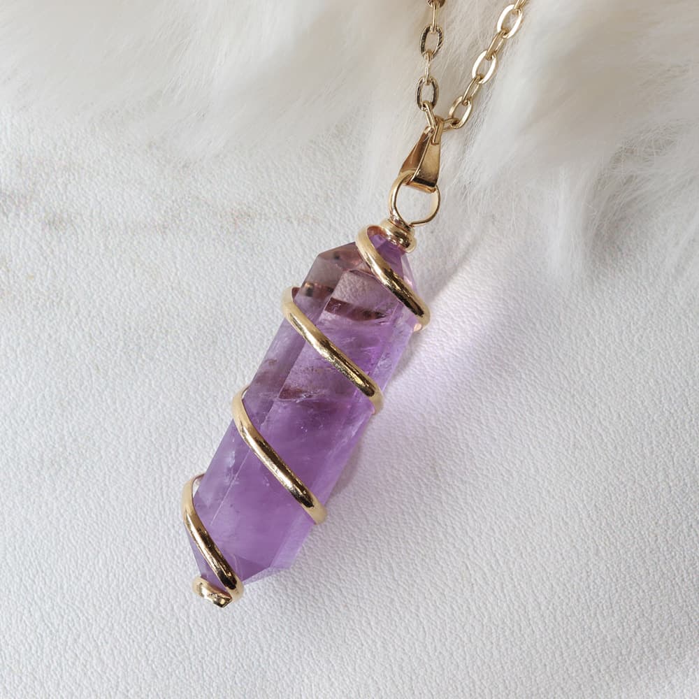 Gold Wrapped Amethyst Pendant