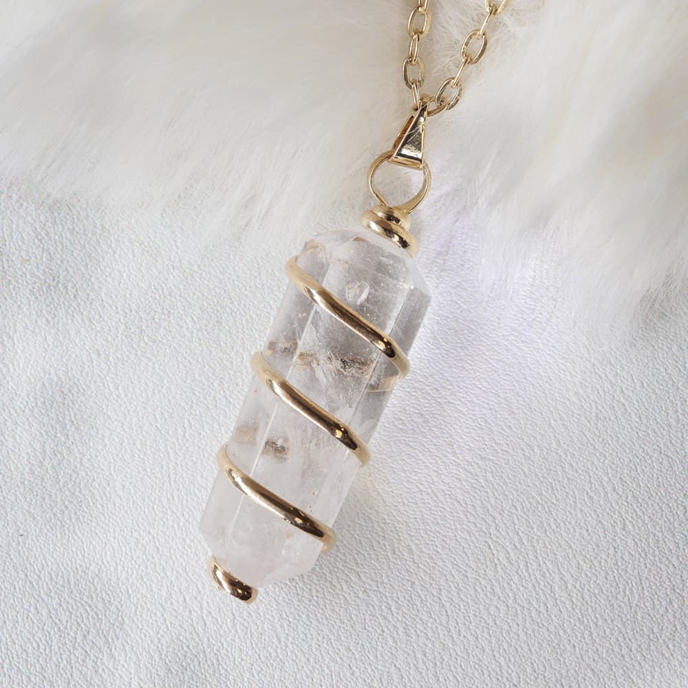 Gold Wrapped Clear Quartz Pendant