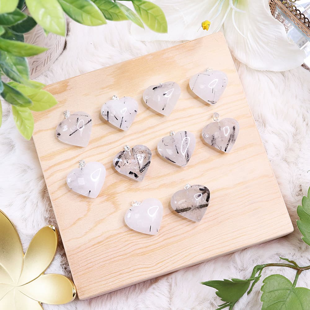 Tourmalinated Quartz Heart Pendants