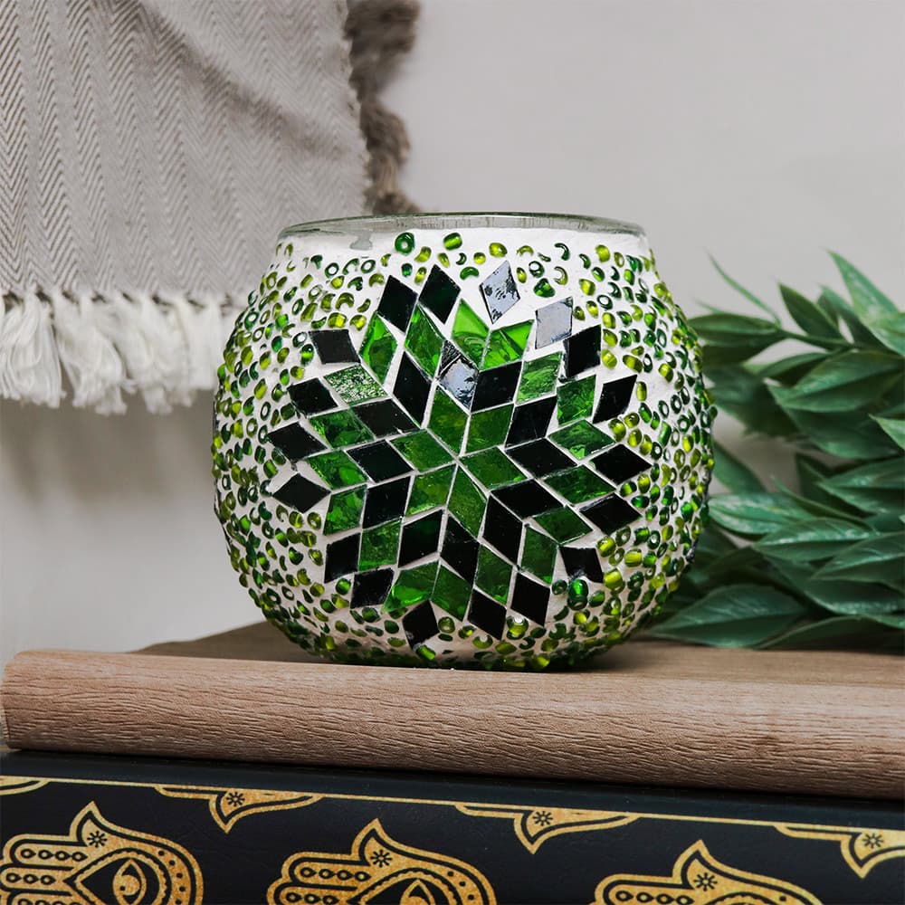 Mosaic Handmade Candle Holder (Green)